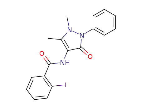 Molecular Structure of 2721-96-2 (Benzamide,
N-(2,3-dihydro-1,5-dimethyl-3-oxo-2-phenyl-1H-pyrazol-4-yl)-2-iodo-)