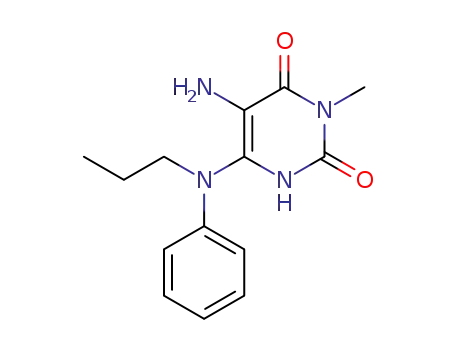 Molecular Structure of 62348-52-1 (2,4(1H,3H)-Pyrimidinedione, 5-amino-3-methyl-6-(phenylpropylamino)-)