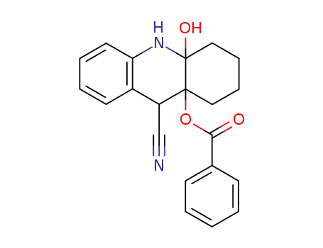 Molecular Structure of 61831-15-0 (9-Acridinecarbonitrile,
9a-(benzoyloxy)-1,2,3,4,4a,9,9a,10-octahydro-4a-hydroxy-)
