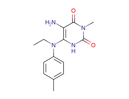 Molecular Structure of 62348-55-4 (2,4(1H,3H)-Pyrimidinedione,
5-amino-6-[ethyl(4-methylphenyl)amino]-3-methyl-)
