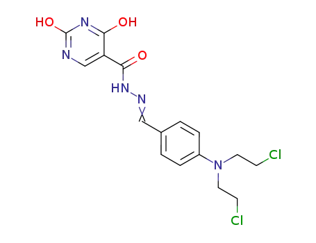 Molecular Structure of 804-25-1 (5-Pyrimidinecarboxylicacid, 1,2,3,4-tetrahydro-2,4-dioxo-,2-[[4-[bis(2-chloroethyl)amino]phenyl]methylene]hydrazide)