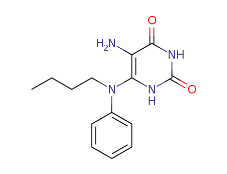 Molecular Structure of 62348-47-4 (2,4(1H,3H)-Pyrimidinedione, 5-amino-6-(butylphenylamino)-)