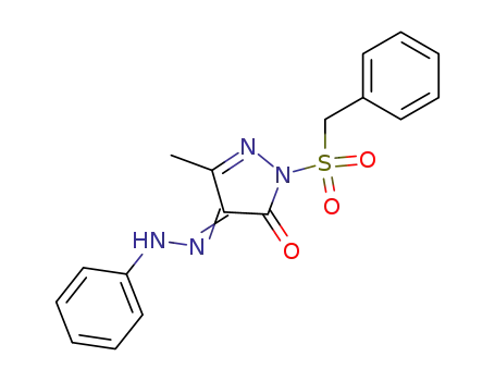 Molecular Structure of 59939-81-0 (1H-Pyrazole-4,5-dione, 3-methyl-1-[(phenylmethyl)sulfonyl]-,
4-(phenylhydrazone))