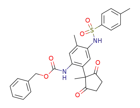 Molecular Structure of 72374-11-9 (Carbamic acid,
[5-methyl-2-(1-methyl-2,5-dioxocyclopentyl)-4-[[(4-methylphenyl)sulfonyl]
amino]phenyl]-, phenylmethyl ester)