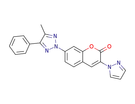 Molecular Structure of 26485-34-7 (2H-1-Benzopyran-2-one,
7-(4-methyl-5-phenyl-2H-1,2,3-triazol-2-yl)-3-(1H-pyrazol-1-yl)-)