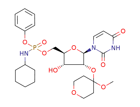 Molecular Structure of 58809-32-8 (Uridine, 2'-O-(tetrahydro-4-methoxy-2H-pyran-4-yl)-, 5'-(phenyl
cyclohexylphosphoramidate))