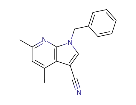 Molecular Structure of 59661-43-7 (1H-Pyrrolo[2,3-b]pyridine-3-carbonitrile, 4,6-dimethyl-1-(phenylmethyl)-)