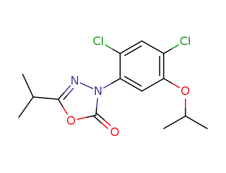 Molecular Structure of 40178-21-0 (1,3,4-Oxadiazol-2(3H)-one,
3-[2,4-dichloro-5-(1-methylethoxy)phenyl]-5-(1-methylethyl)-)