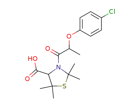 Molecular Structure of 59712-91-3 (4-Thiazolidinecarboxylic acid,
3-[2-(4-chlorophenoxy)-1-oxopropyl]-2,2,5,5-tetramethyl-)