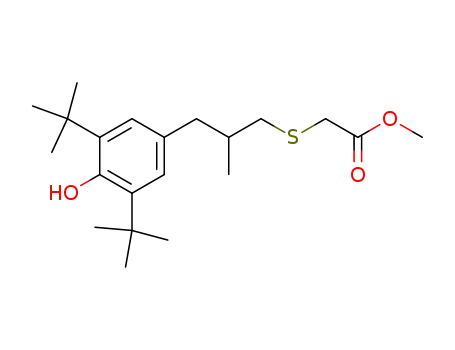 Molecular Structure of 52697-09-3 (Acetic acid,
[[3-[3,5-bis(1,1-dimethylethyl)-4-hydroxyphenyl]-2-methylpropyl]thio]-,
methyl ester)