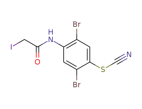 Molecular Structure of 14556-88-8 (2,5-Dibromo-4-(2-iodoacetylamino)phenyl thiocyanate)