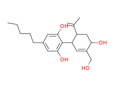 Molecular Structure of 61361-39-5 (1,3-Benzenediol,
2-[4-hydroxy-3-(hydroxymethyl)-6-(1-methylethenyl)-2-cyclohexen-1-yl]-5
-pentyl-)