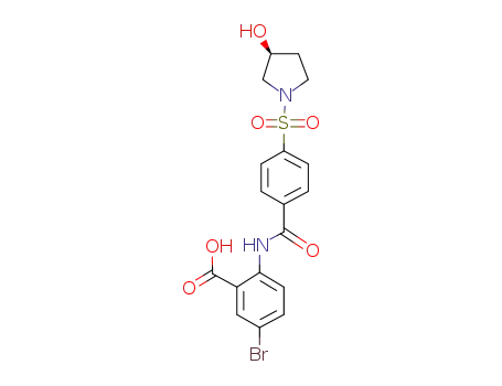 Molecular Structure of 668261-10-7 (Benzoic acid,
5-bromo-2-[[4-[[(3S)-3-hydroxy-1-pyrrolidinyl]sulfonyl]benzoyl]amino]-)