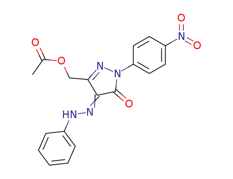 Molecular Structure of 73364-56-4 (1H-Pyrazole-4,5-dione, 3-[(acetyloxy)methyl]-1-(4-nitrophenyl)-,
4-(phenylhydrazone))