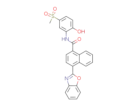 Molecular Structure of 43115-17-9 (1-Naphthalenecarboxamide,
4-(2-benzoxazolyl)-N-[2-hydroxy-5-(methylsulfonyl)phenyl]-)