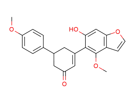 Molecular Structure of 62062-08-2 (2-Cyclohexen-1-one,
3-(6-hydroxy-4-methoxy-5-benzofuranyl)-5-(4-methoxyphenyl)-)
