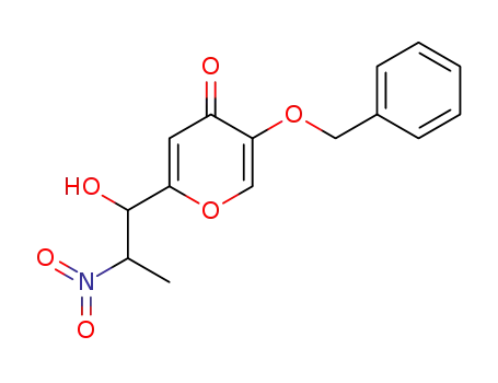 Molecular Structure of 59281-20-8 (4H-Pyran-4-one, 2-(1-hydroxy-2-nitropropyl)-5-(phenylmethoxy)-)
