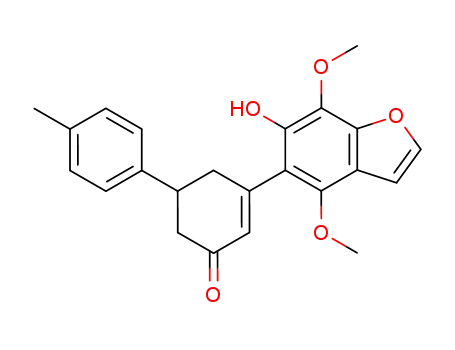Molecular Structure of 62062-10-6 (2-Cyclohexen-1-one,
3-(6-hydroxy-4,7-dimethoxy-5-benzofuranyl)-5-(4-methylphenyl)-)
