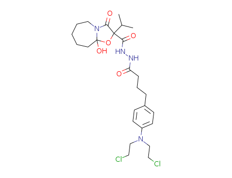 60807-08-1,Oxazolo[3,2-a]azepine-2-carboxylic acid, octahydro-9a-hydroxy-2- (1-methylethyl)-3-oxo-, 2-[4-[4-[bis(2-chloroethyl)amino]phenyl]-1-oxobutyl]hydrazide,