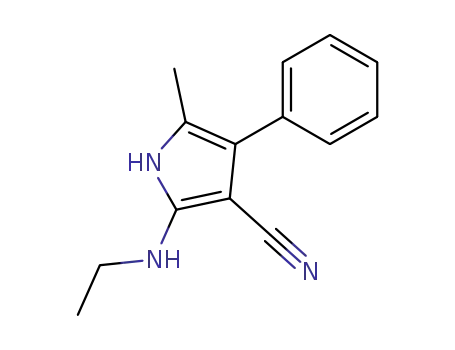 Molecular Structure of 61404-84-0 (1H-Pyrrole-3-carbonitrile, 2-(ethylamino)-5-methyl-4-phenyl-)