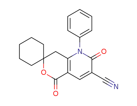 Molecular Structure of 62370-68-7 (Spiro[cyclohexane-1,7'-[7H]pyrano[4,3-b]pyridine]-3'-carbonitrile,
1',2',5',8'-tetrahydro-2',5'-dioxo-1'-phenyl-)