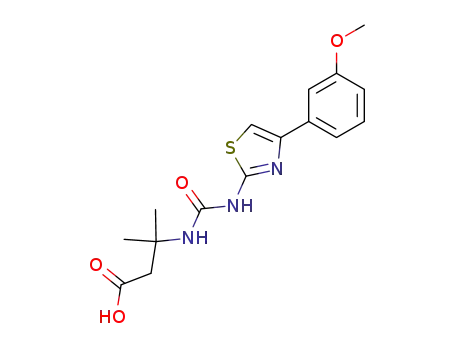 Molecular Structure of 65031-74-5 (Butanoic acid,
3-[[[[4-(3-methoxyphenyl)-2-thiazolyl]amino]carbonyl]amino]-3-methyl-)