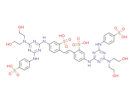 Molecular Structure of 3066-05-5 (Benzenesulfonic acid,
2,2'-(1,2-ethenediyl)bis[5-[[4-[bis(2-hydroxyethyl)amino]-6-[(4-sulfophen
yl)amino]-1,3,5-triazin-2-yl]amino]-)