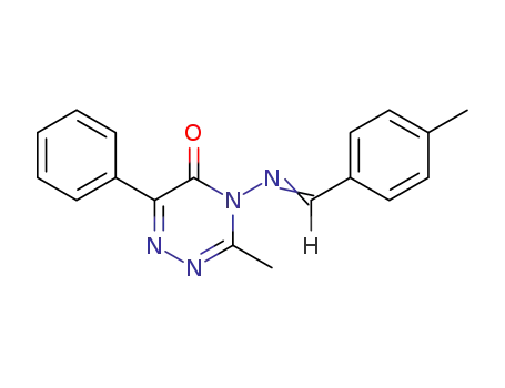 Molecular Structure of 51999-70-3 (1,2,4-Triazin-5(4H)-one,
3-methyl-4-[[(4-methylphenyl)methylene]amino]-6-phenyl-)