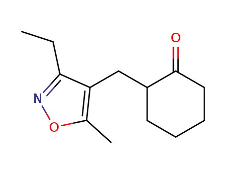 Molecular Structure of 53984-03-5 (2-(3-Ethyl-5-methyl-4-isoxazolylmethyl)cyclohexanone)