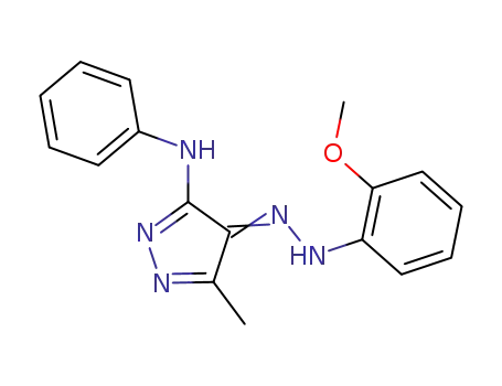 Molecular Structure of 67376-27-6 (4H-Pyrazol-4-one, 3-methyl-5-(phenylamino)-,
(2-methoxyphenyl)hydrazone)