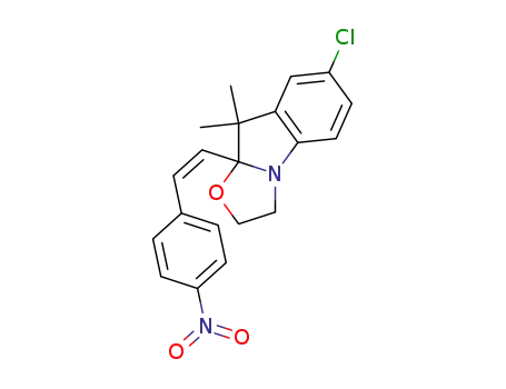 Molecular Structure of 59334-69-9 (Oxazolo[3,2-a]indole,
7-chloro-2,3,9,9a-tetrahydro-9,9-dimethyl-9a-[2-(4-nitrophenyl)ethenyl]-)