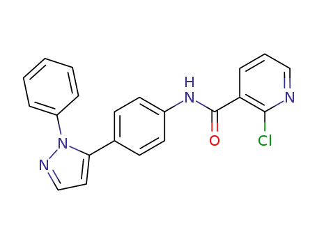 Molecular Structure of 62089-24-1 (3-Pyridinecarboxamide,
2-chloro-N-[4-(1-phenyl-1H-pyrazol-5-yl)phenyl]-)