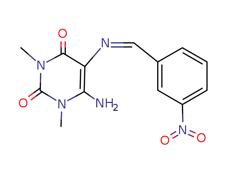 Molecular Structure of 64232-64-0 (2,4(1H,3H)-Pyrimidinedione,
6-amino-1,3-dimethyl-5-[[(3-nitrophenyl)methylene]amino]-)