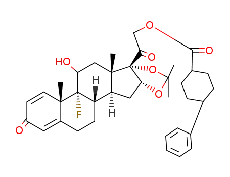 Molecular Structure of 55566-09-1 (Pregna-1,4-diene-3,20-dione,9-fluoro-11-hydroxy-16,17-[(1-methylethylidene)bis(oxy)]-21-[[(trans-4-phenylcyclohexyl)carbonyl]oxy]-,(11b,16a)- (9CI))