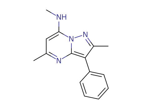 Molecular Structure of 16142-51-1 (Pyrazolo[1,5-a]pyrimidin-7-amine, N,2,5-trimethyl-3-phenyl-)