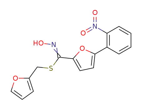 Molecular Structure of 61885-00-5 (2-Furancarboximidothioic acid, N-hydroxy-5-(2-nitrophenyl)-,
2-furanylmethyl ester)