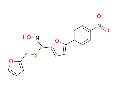 Molecular Structure of 61884-94-4 (2-Furancarboximidothioic acid, N-hydroxy-5-(4-nitrophenyl)-,
2-furanylmethyl ester)