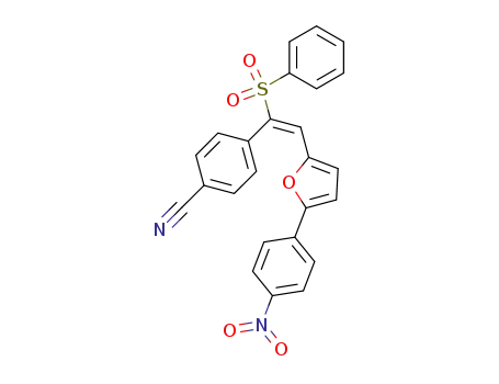 Molecular Structure of 64251-77-0 (Benzonitrile, 4-[2-[5-(4-nitrophenyl)-2-furanyl]-1-(phenylsulfonyl)ethenyl]-)