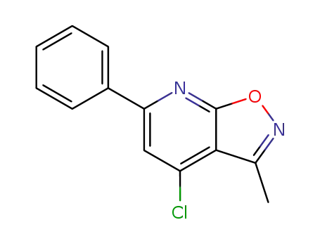 Molecular Structure of 61658-64-8 (Isoxazolo[5,4-b]pyridine, 4-chloro-3-methyl-6-phenyl-)
