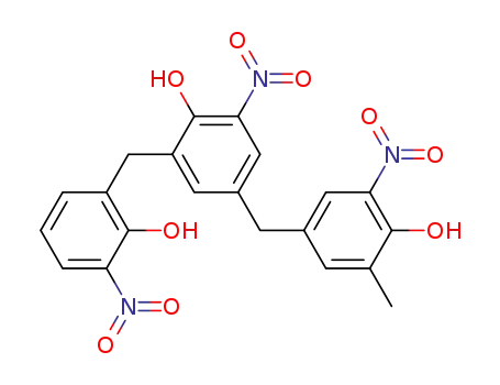 Molecular Structure of 59919-90-3 (Phenol,
4-[(4-hydroxy-3-methyl-5-nitrophenyl)methyl]-2-[(2-hydroxy-3-nitrophenyl)
methyl]-6-nitro-)