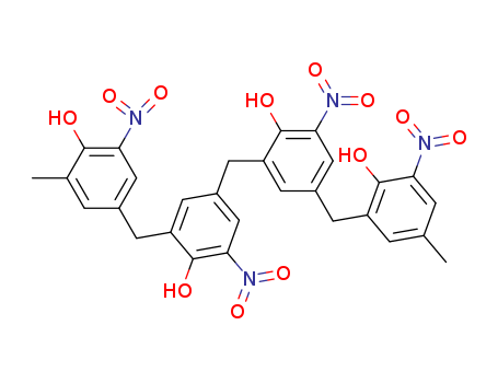 Molecular Structure of 59920-18-2 (Phenol,
2-[[4-hydroxy-3-[(4-hydroxy-3-methyl-5-nitrophenyl)methyl]-5-nitrophenyl]
methyl]-4-[(2-hydroxy-5-methyl-3-nitrophenyl)methyl]-6-nitro-)