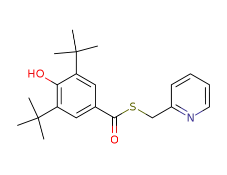 Molecular Structure of 61443-91-2 (Benzenecarbothioic acid, 3,5-bis(1,1-dimethylethyl)-4-hydroxy-,
S-(2-pyridinylmethyl) ester)