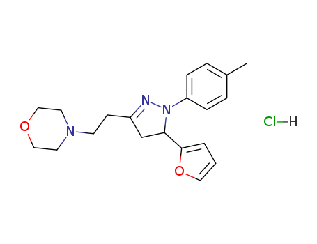 Molecular Structure of 102129-28-2 (Morpholine,4-[2-[5-(2-furanyl)-4,5-dihydro-1-(4-methylphenyl)-1H-pyrazol-3-yl]ethyl]-,hydrochloride (1:1))