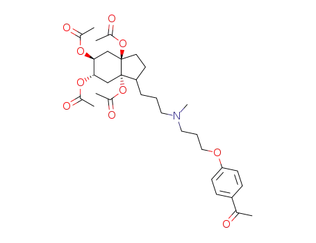 Molecular Structure of 61850-92-8 (Ethanone,
1-[4-[3-[methyl[3-[3a,5,6,7a-tetrakis(acetyloxy)octahydro-1H-inden-1-yl]
propyl]amino]propoxy]phenyl]-)