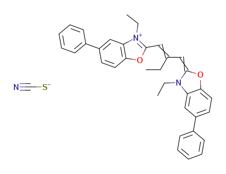 Molecular Structure of 13085-74-0 (Benzoxazolium,
3-ethyl-2-[2-[(3-ethyl-5-phenyl-2(3H)-benzoxazolylidene)methyl]-1-buten
yl]-5-phenyl-, thiocyanate)