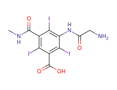 Molecular Structure of 4873-53-4 (Benzoic acid,
3-[(aminoacetyl)amino]-2,4,6-triiodo-5-[(methylamino)carbonyl]-)