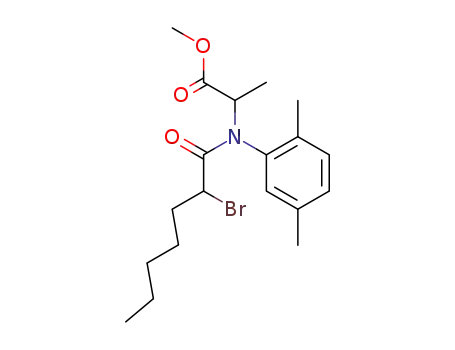 Molecular Structure of 64704-81-0 (L-Alanine, N-(2-bromo-1-oxoheptyl)-N-(2,5-dimethylphenyl)-, methyl
ester)
