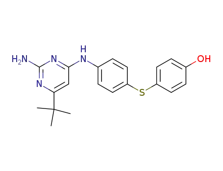 Molecular Structure of 569658-21-5 (Phenol,
4-[[4-[[2-amino-6-(1,1-dimethylethyl)-4-pyrimidinyl]amino]phenyl]thio]-)