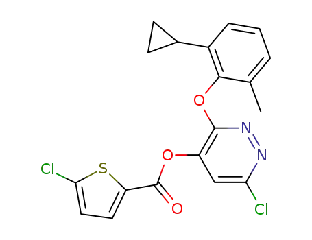 Molecular Structure of 499233-51-1 (2-Thiophenecarboxylic acid, 5-chloro-,
6-chloro-3-(2-cyclopropyl-6-methylphenoxy)-4-pyridazinyl ester)