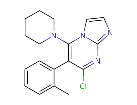 Molecular Structure of 502502-56-9 (Imidazo[1,2-a]pyrimidine, 7-chloro-6-(2-methylphenyl)-5-(1-piperidinyl)-)